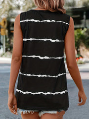 Stripe Print Tank Top V Neck Sleeveless Summer Casual Pocket