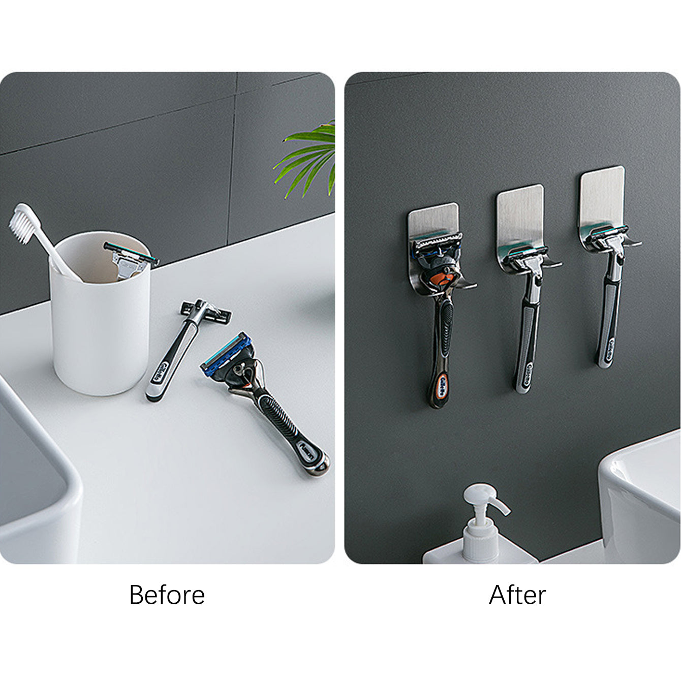 3pc Silver Razor Holder Storage Rack Stand Multifunctional Hanger