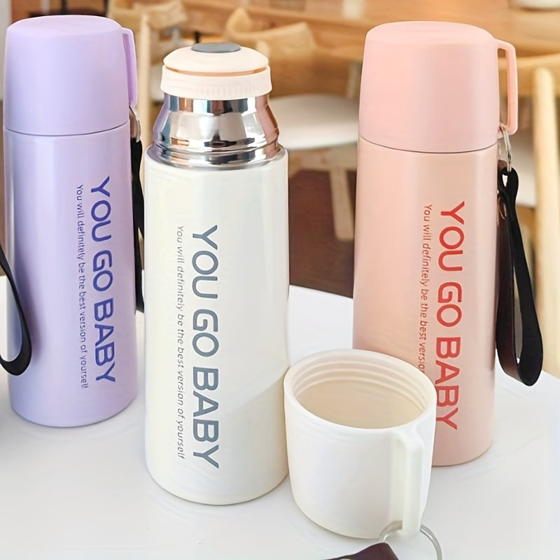 12oz Letter Printed Vacuum Flask With Lanyard
