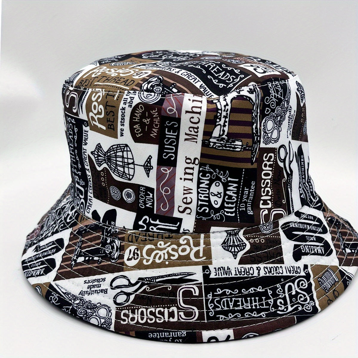 Letter Graffiti Print Bucket Hat Vintage Reversible Sunscreen Fisherman Cap