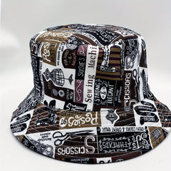Letter Graffiti Print Bucket Hat Vintage Reversible Sunscreen Fisherman Cap