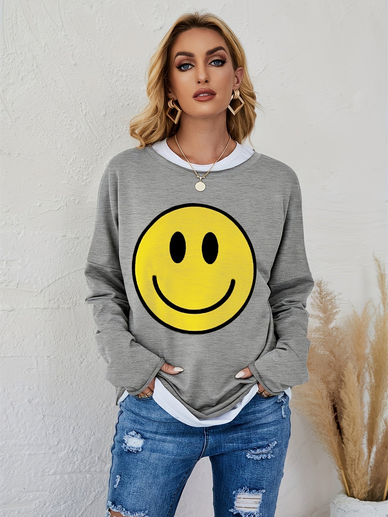 Smiling Face Heart Long Sleeve Top Women's Athleisure
