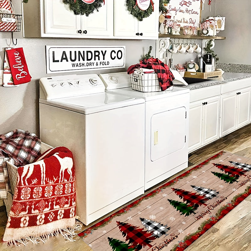 2pcs Thickened Christmas Area Rug Anti-slip Stain Resistant Kitchen Rug