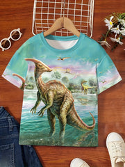 3D Dino Print Short Sleeve T shirt Kids Summer Clothes
