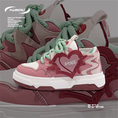 HUANQIU Women's Block Heart Lace-up Skate Shoes Lightweight Flatform Shoes