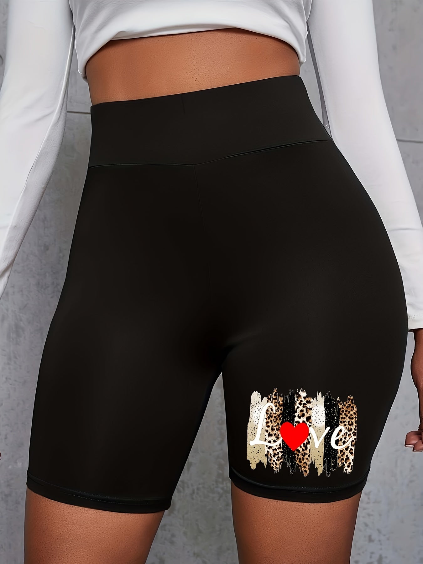 Casual Shorts Women's Plus Letter & Cartoon Bear Print
