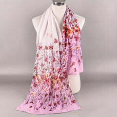 Gradient Floral Printed Chiffon Scarf Silk Head Wrap Sunscreen