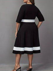 Colorblock A line Midi Dress