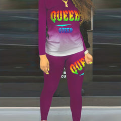 Letter Print Matching Set Long Sleeve Tee & Skinny Pants