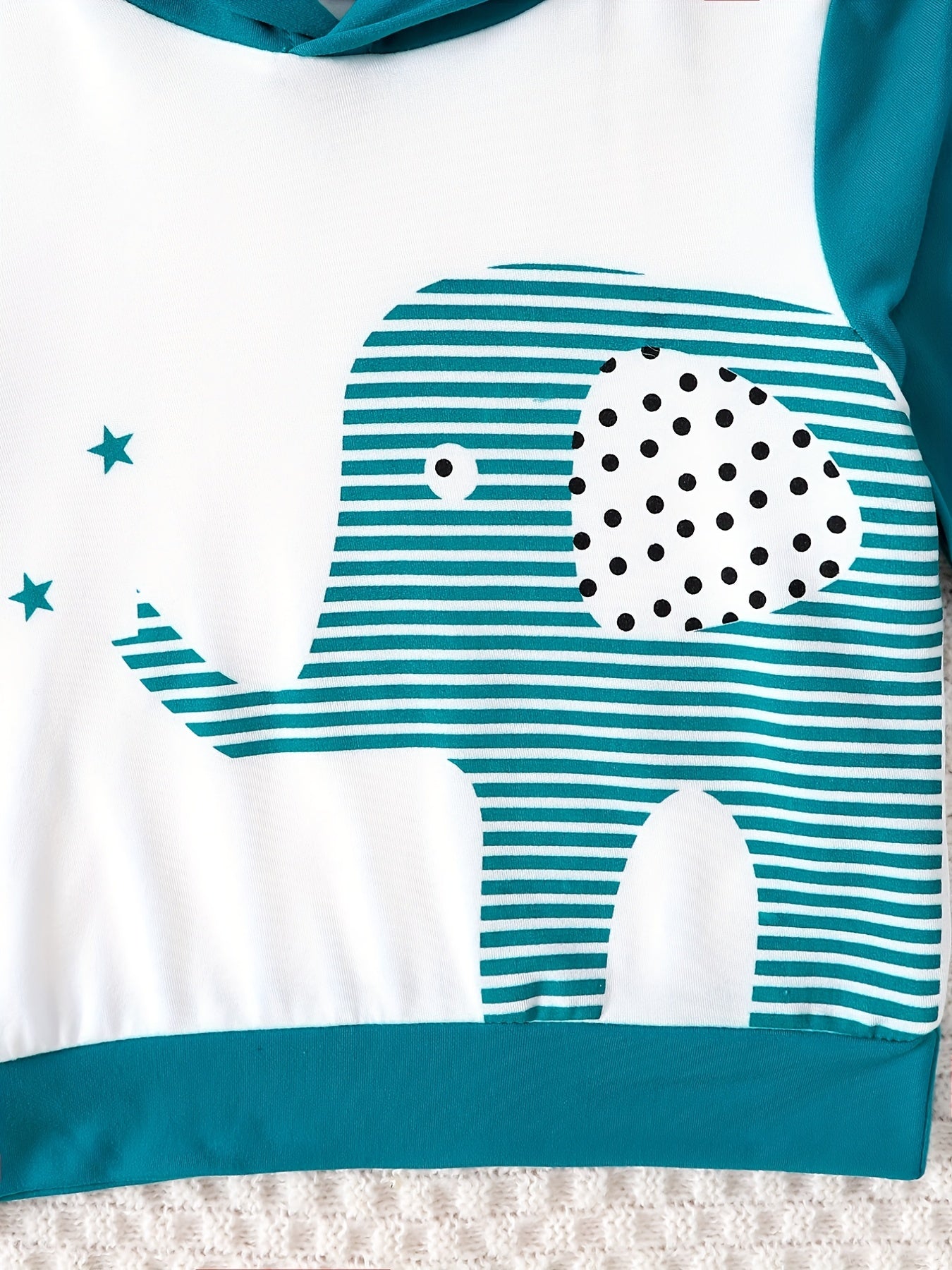 Baby Elephant Print Hooded Sweatshirt Striped Pants Set