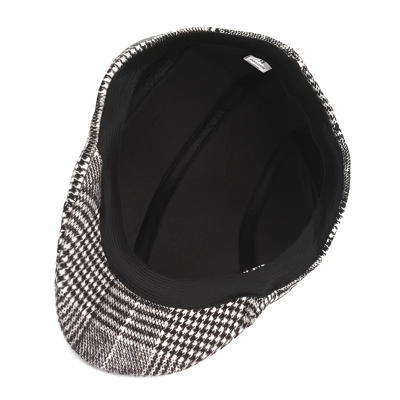 Cotton Plaid Beret Cabbie Hat for Men