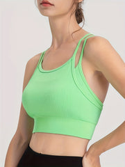 Spaghetti Strap Sports Bra Beauty Back Fitness Workout Running Crop Top