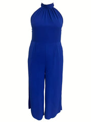 Halter Neck Wide Leg Jumpsuit With Pockets