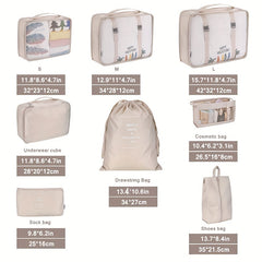 9-Piece Travel Luggage Organizer Set with Shoe & Toiletry Bag