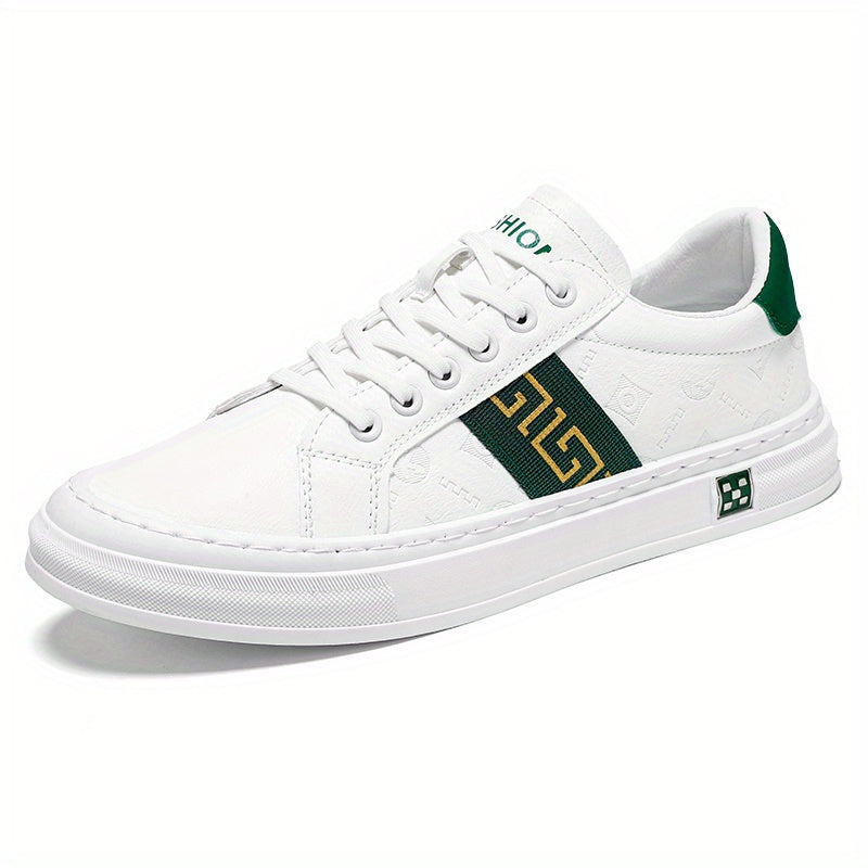 Men's Embossed PU Leather Skate Shoes Lace-up Sneakers