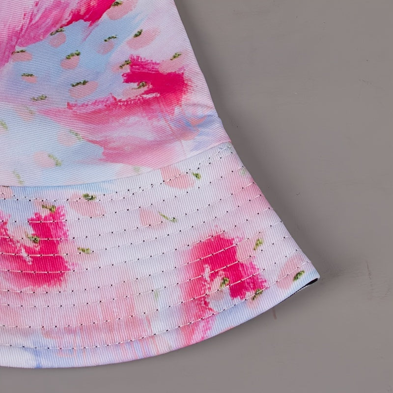 Pink Ink Reversible Bucket Hat Casual Summer Sun Hat