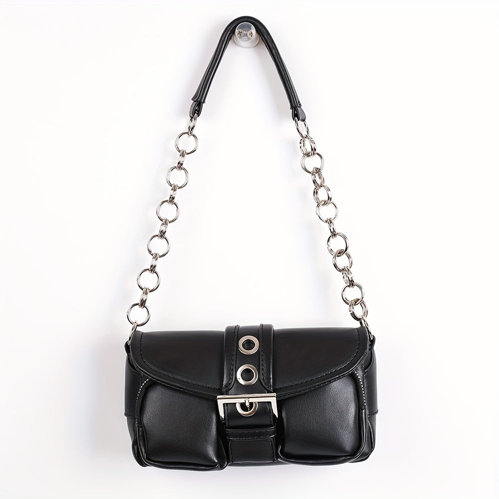 Chain Shoulder Bag Eyelet Buckle Decor Underarm Purse Small Handbags