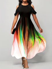 Tie Dye A Line Dress Crew Neck Maxi Dress Women's Clothing