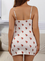 Floral Print Lace Trim Nightdress V Neck Slip Dress
