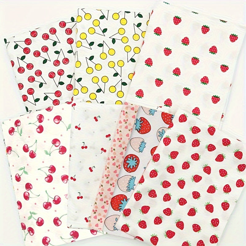 8pcs 100% Cotton Fabric Cherry Strawberry Cotton Twill Fabric DIY Sewing Scrapbo