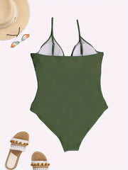 Solid V Neck Ruched Tummy Control One Piece Bathing Suit