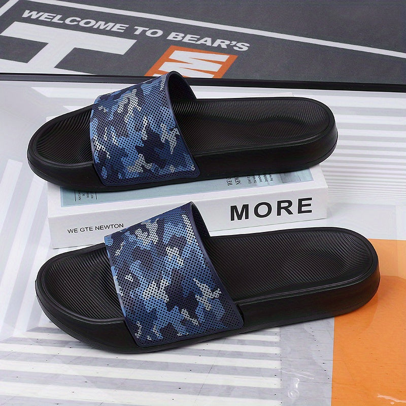Men's Camo Lightweight Non-Slip Open-Toe Slides for Bathroom Beach
