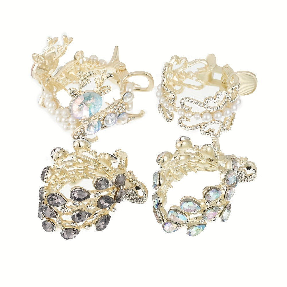 Peacock Pattern Hair Claw Rhinestone Ponytail Holder