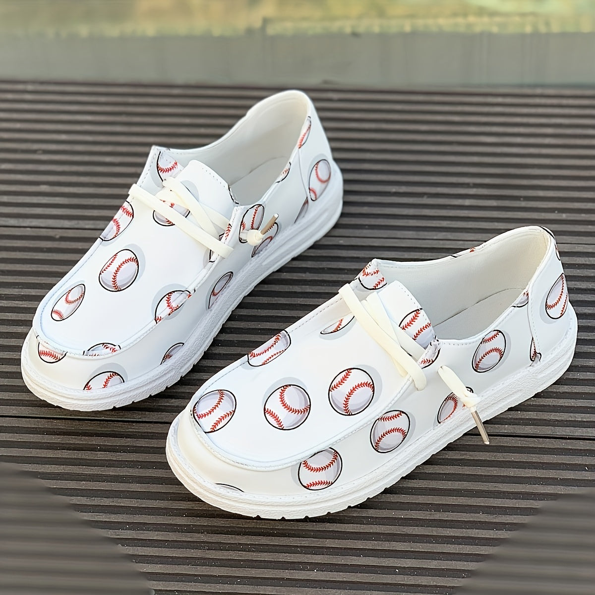 Women's Skateboard Shoes Baseball Pattern Flat Lace-up Skate Shoes