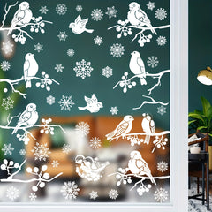 9pcs Christmas Stickers Snowy Bird Display Window Hanging Decorations
