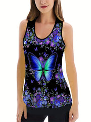 Women's Plus Floral & Butterfly Print Racer Back Tank Top & Leggings Set