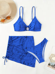 Rock Marks Print Ring Centre Core Bikini Set With Sheer Cover Up