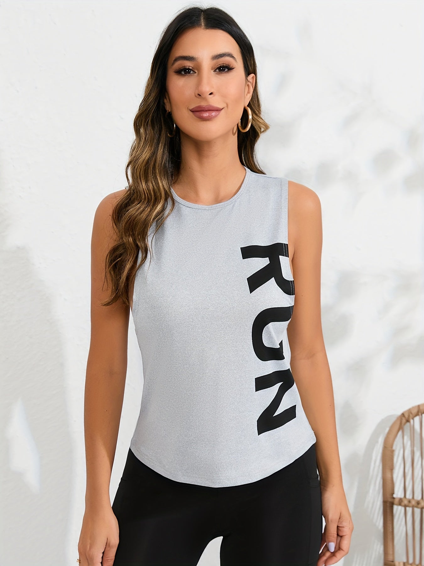 Sleeveless Sports Tank Top Round Neck Fitness Workout Tee Women's Summer Tops