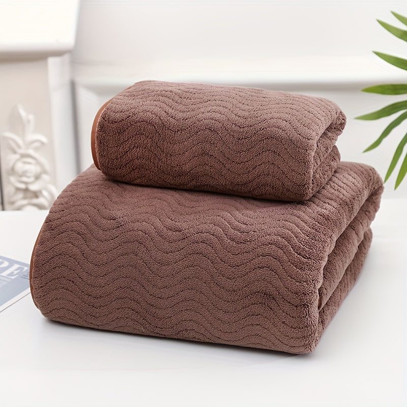 2pcs Wavy Pattern Towel Set Coral Velvet Hand Bath Soft Absorbent Towels