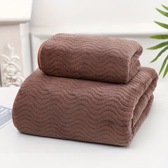 2pcs Wavy Pattern Towel Set Coral Velvet Hand Bath Soft Absorbent Towels