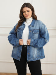 Casual Denim Jacket Women's Plus Washed Ripped Button Up Long Sleeve
