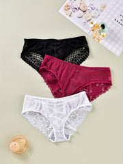 3 Pack Plus Size Floral Lace Cut Out Back High Stretch Panties Set