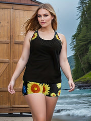 Colorblock Tropical Print Tankini Set