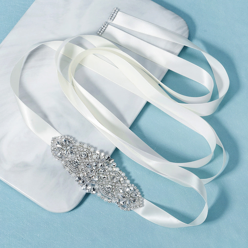 Rhinestone Bridal Belt Wedding Dress Belt Sash Faux Pearl Beaded Belt