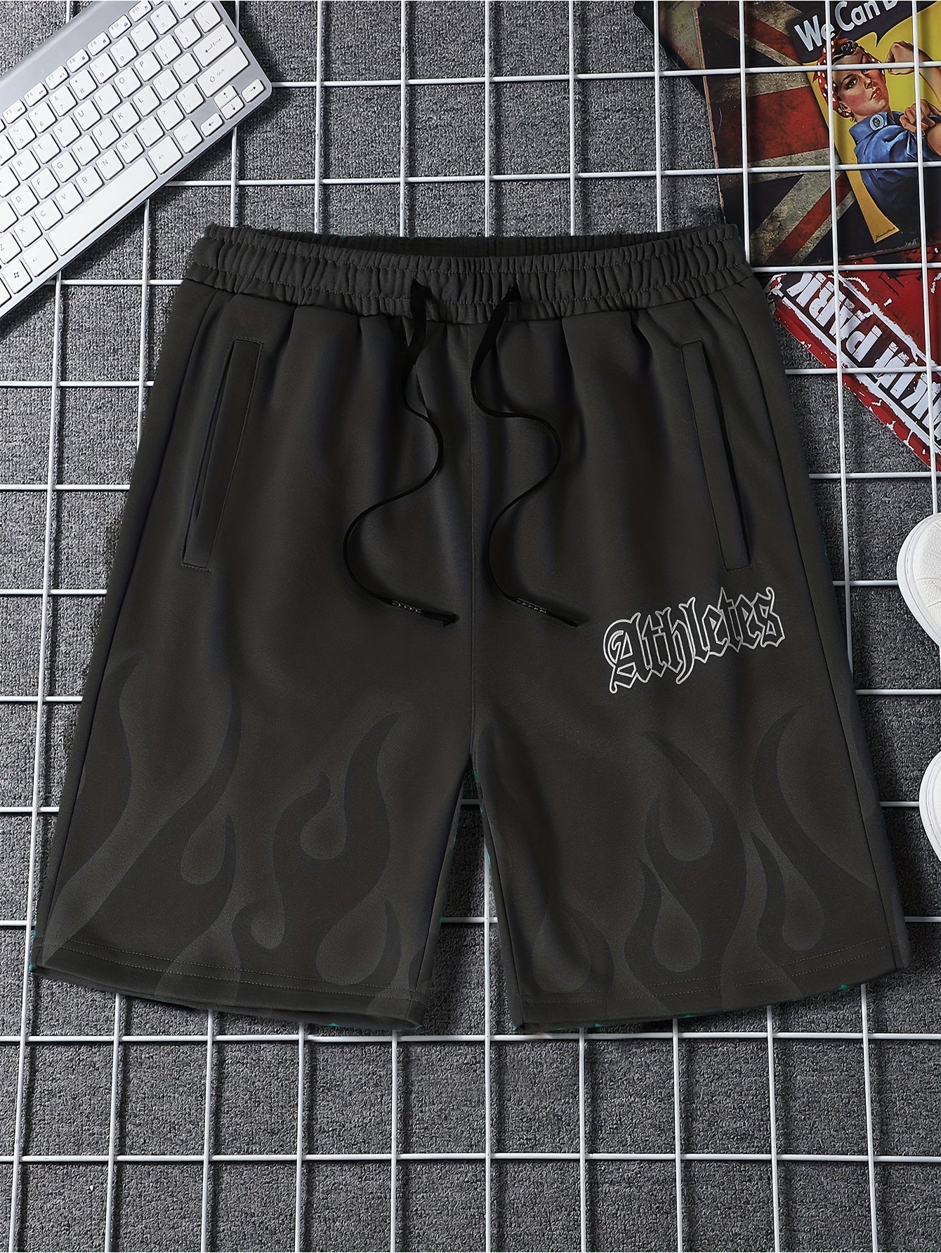 Athletes Flame Pattern Drawstring Shorts for Summer