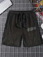 Athletes Flame Pattern Drawstring Shorts for Summer