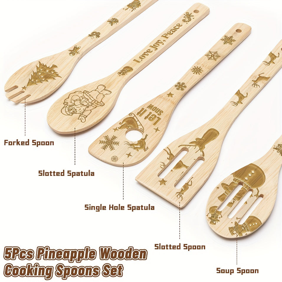 5pcs Christmas Bamboo Utensils Set Merry Christmas Cooking Tools