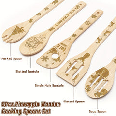 5pcs Christmas Bamboo Utensils Set Merry Christmas Cooking Tools