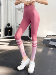 High Waist Letter Pattern Sports Leggings High Stretch Striped Detail