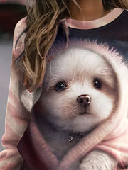 Dog Print Sweatshirt Casual Long Sleeve Crew Neck Sweatshirt Women's Clothing