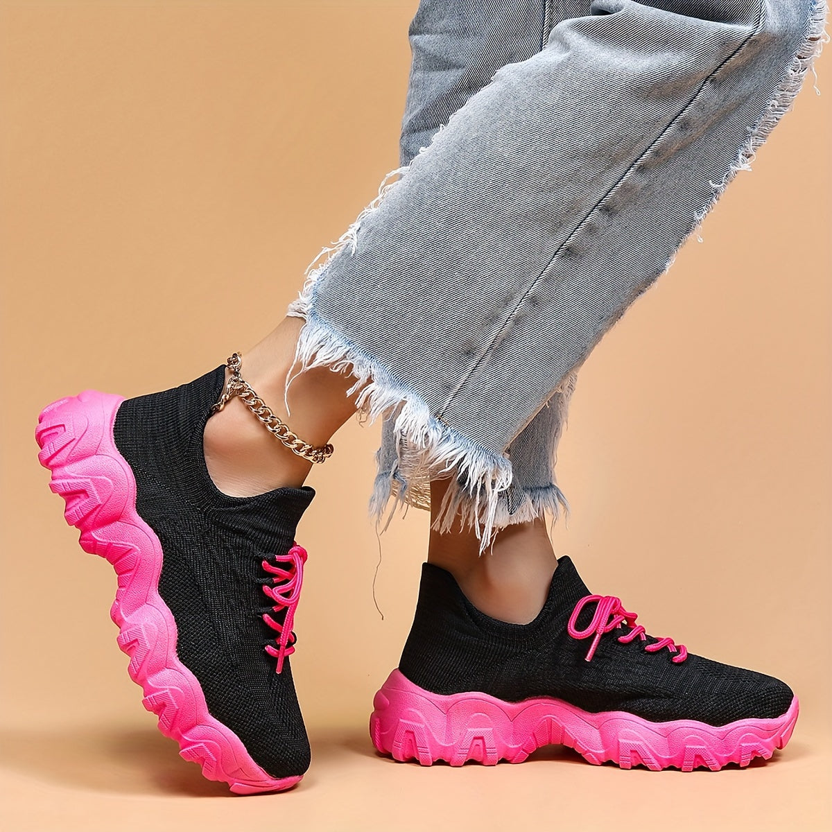 Thick Sole Shock Absorption Running Shoes Breathable Mesh Non Slip Sneakers