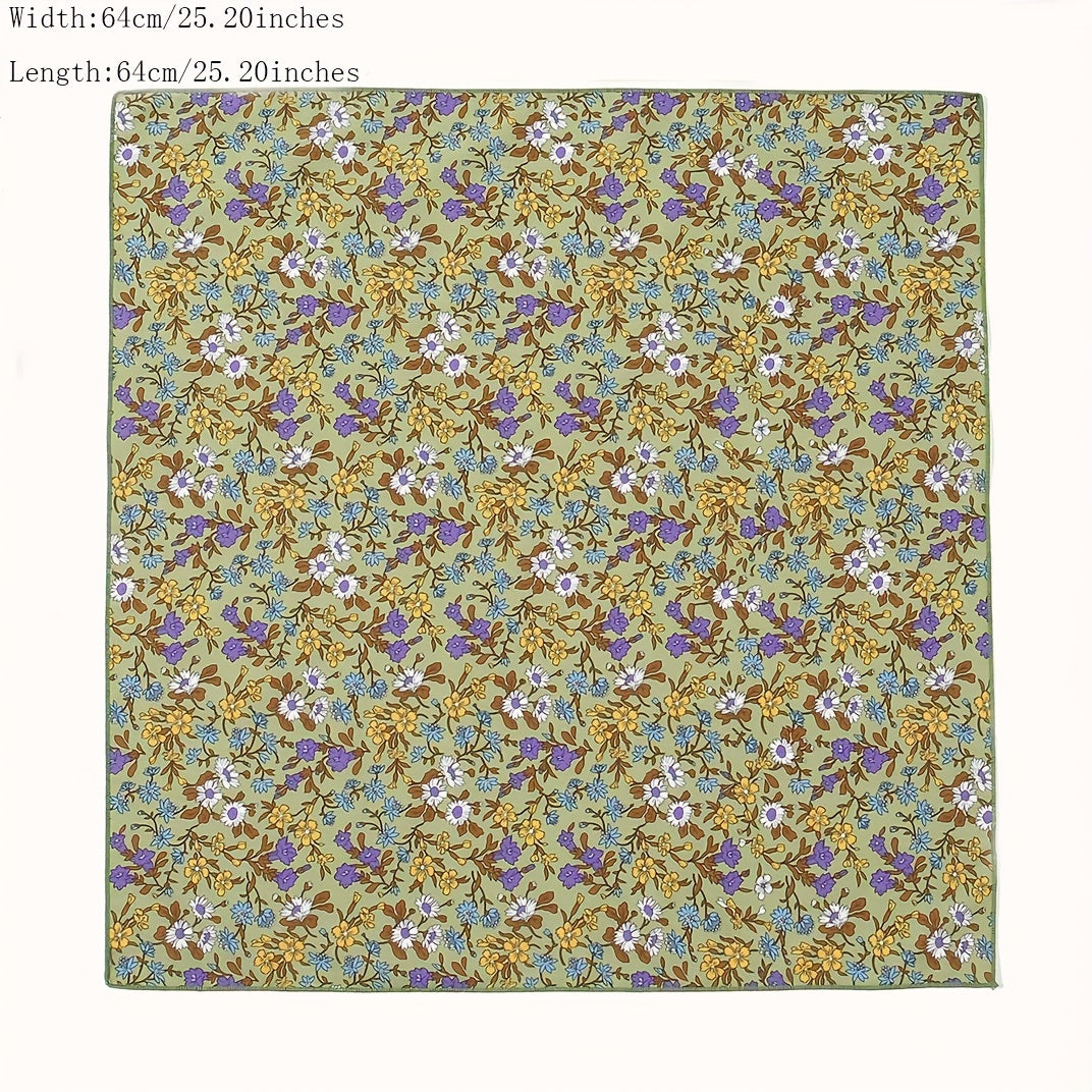 Floral Print Square Scarf Solid Bandana Women Head Wrap Necke...
