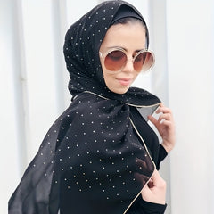 Rhinestone Chiffon Scarf Classic Hijab Solid Thin Shawl Women Headsca