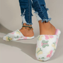 Women's Butterfly Print Plush Slippers Warm Cozy Indoor Shoes