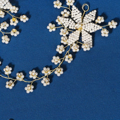 Bridal Headband Rhinestone Faux Pearl Beaded Headband Floral Head Accessories