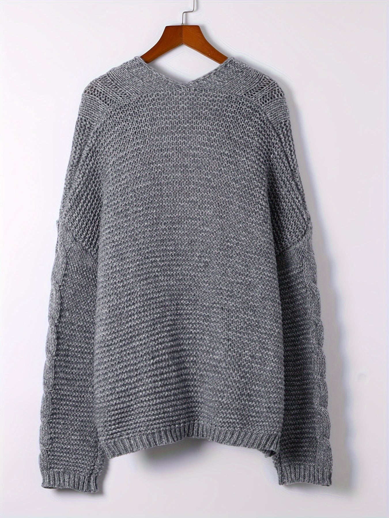 Solid Cable Knit Long Sleeve Open Front Sweater Cardigan